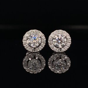 1.00CTW White Gold Halo Earrings H Color SI2 Clarity