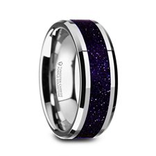 Purple Goldstone Inlay - 8mm Beveled Tungsten Polished Ring