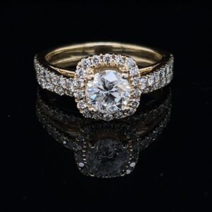 1.0 ct. Round Halo Yellow Gold Color Ring
