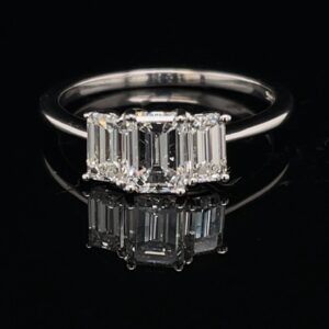 14K White Gold 3 Stone Emerald Engagement Ring