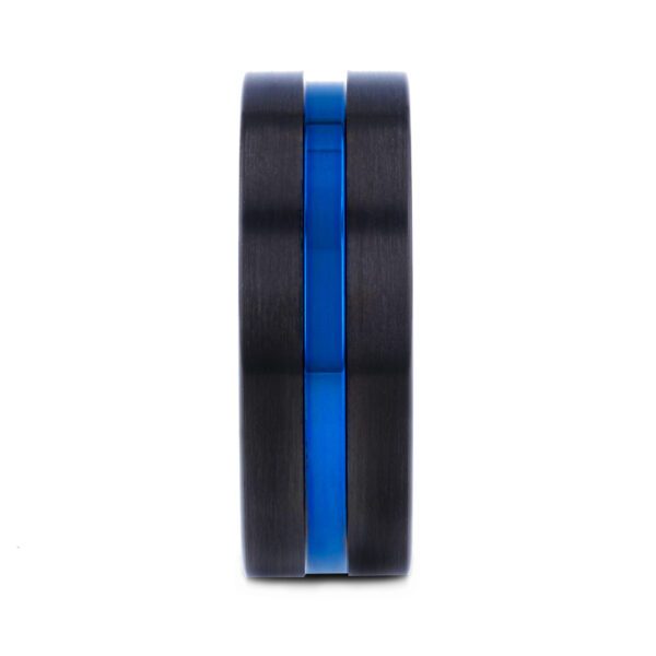 Blue Grooved Center 8mm Flat Brushed Ceramic Ring