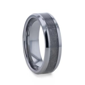 CELESTIAL Flat Tungsten Carbide Ring with Beveled Edges and Meteorite Inlay Thorsten - 8mm|CELESTIAL Flat Tungsten Carbide Ring with Beveled Edges and Meteorite Inlay Thorsten - 8mm
